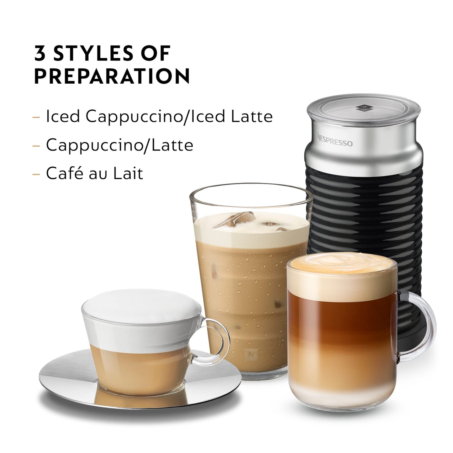 Nespresso Aeroccino 3 Milk Frother - Automatic Hot & Cold Foam Maker for Coffee, Latte, Cappuccino, and Macchiato - Black - Available at All In One Marketplace Canada