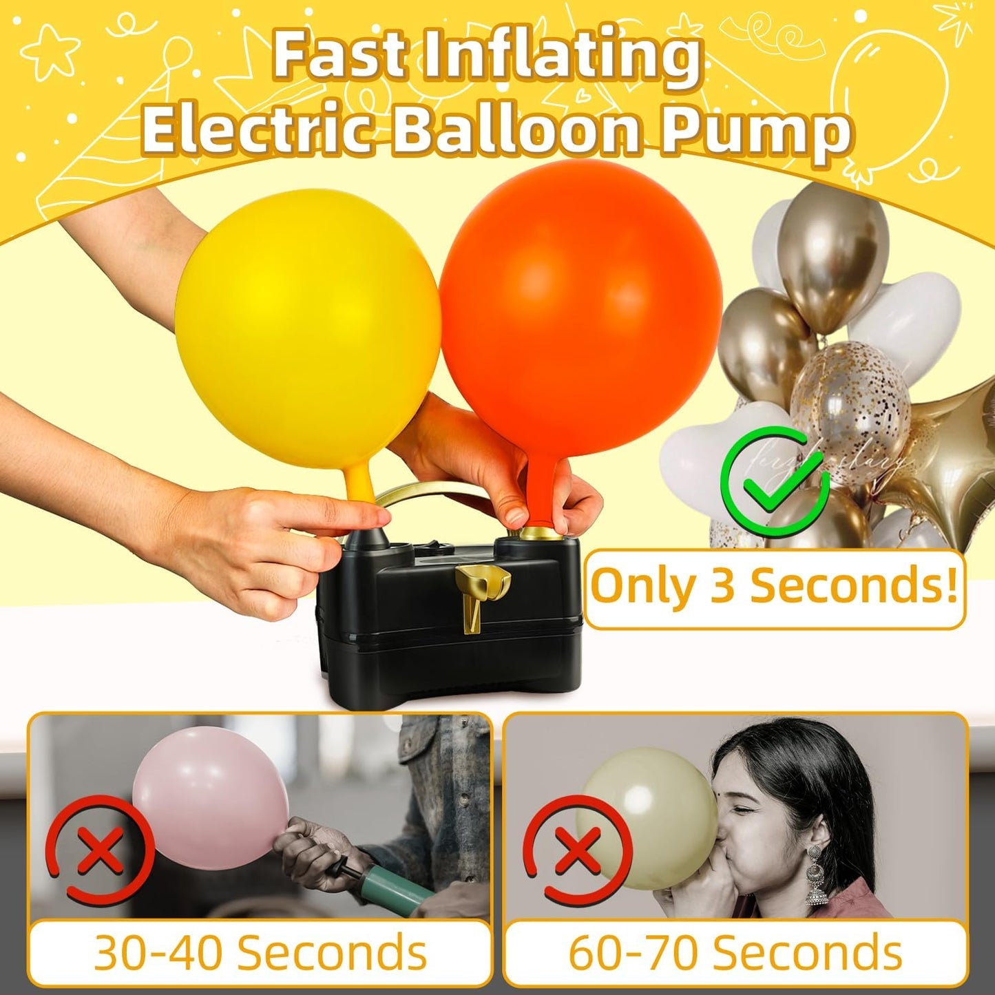 Bezente Balloon Pump Electric, Portable Balloon Inflator Pump Electric Air Pump for Balloons Dual Nozzle Electric Balloon Pump for Birthday Wedding Graduation Party Decorations - Available at All In One Marketplace Canada