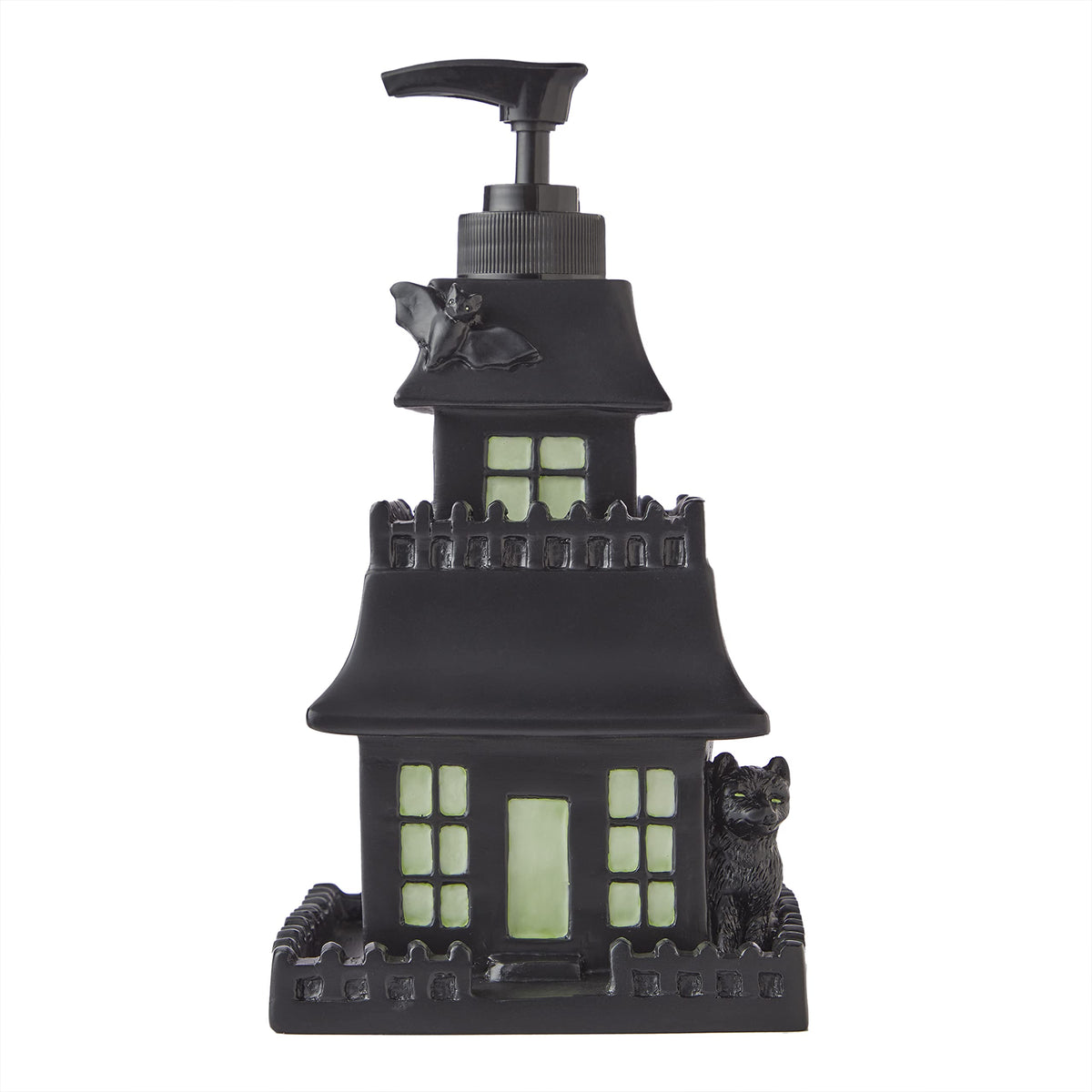 SKL Home Halloween Haunted House Glow-in-The-Dark Soap Dispenser, Black