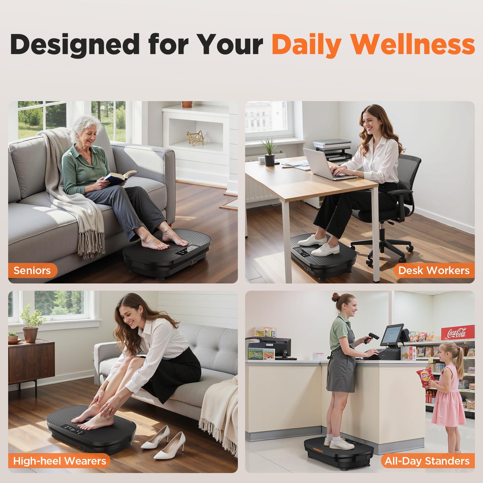 FEIERDUN Vibration Plate Exercise Machine, Full Body Vibrating Plate with Wider Platform, 150kg (330lbs) Capacity, Plaque Vibrante with LED Screen, Remote & Resistance Bands,Black