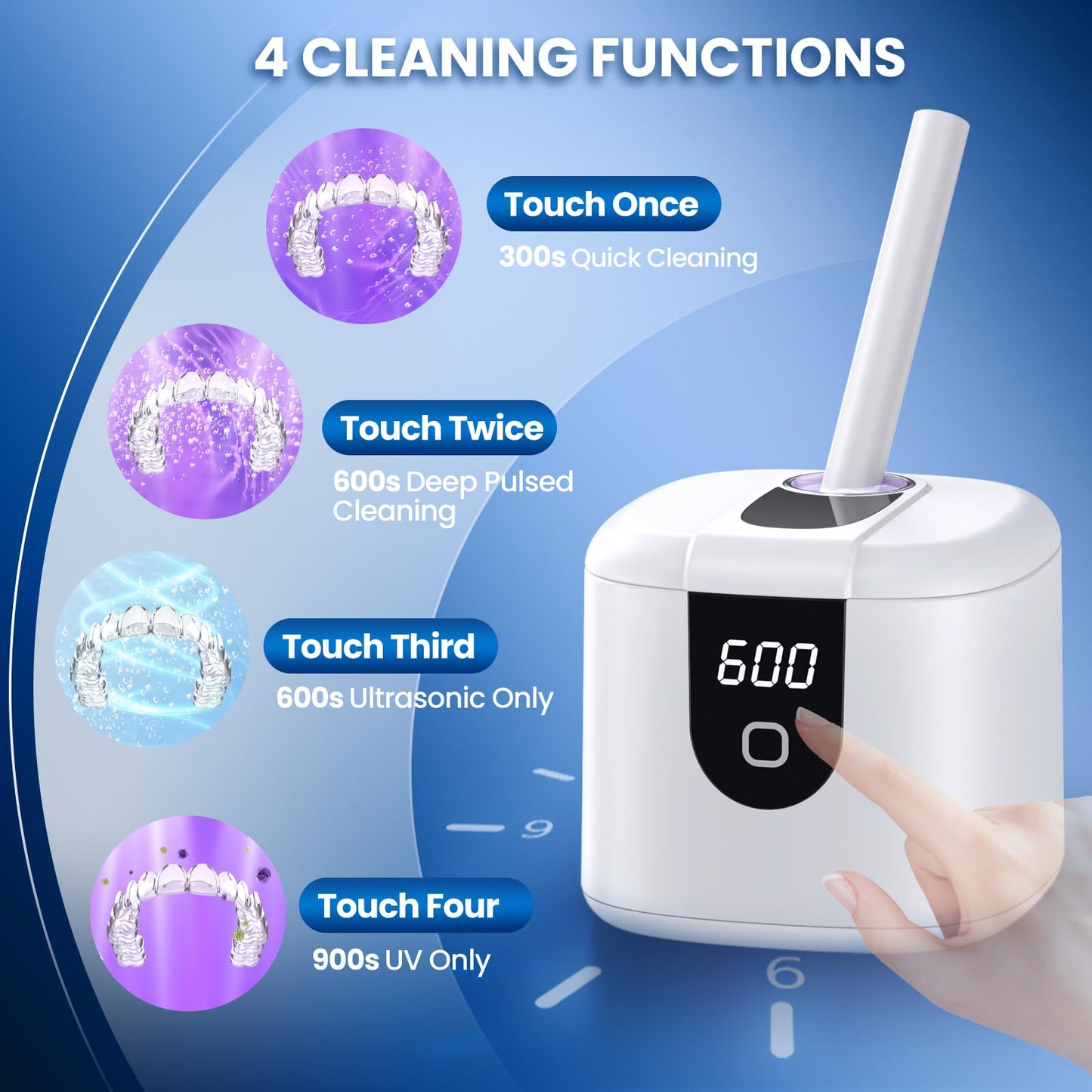 Ultrasonic Retainer Cleaner Machine, Upgraded 45kHz Ultrasonic Cleaner for Mouth Guard Braces, Night Guards, Toothbrush Heads & Jewlery with 200ML, 4 Modes and Digital Timer Dental Cleaning Pod (White) - Available at All In One Marketplace Canada