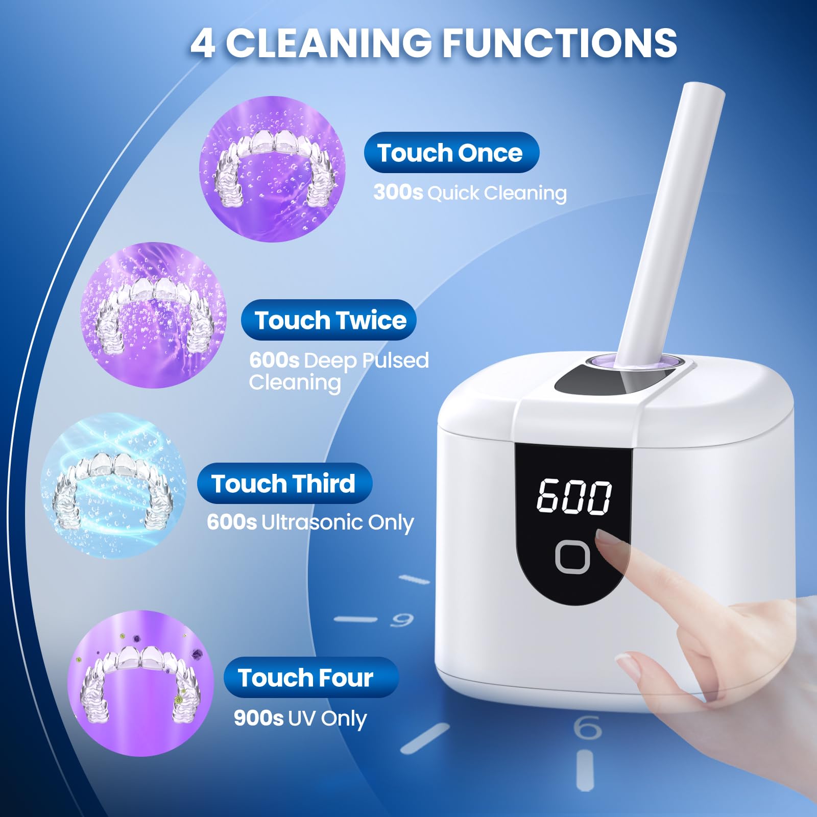 Ultrasonic Retainer Cleaner Machine, Upgraded 45kHz Ultrasonic Cleaner for Mouth Guard Braces, Night Guards, Toothbrush Heads & Jewlery with 200ML, 4 Modes and Digital Timer Dental Cleaning Pod (White) - Available at All In One Marketplace Canada