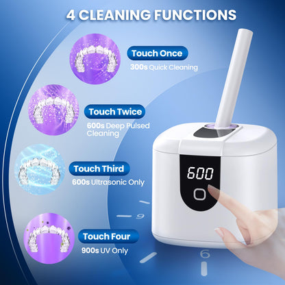 Ultrasonic Retainer Cleaner Machine, Upgraded 45kHz Ultrasonic Cleaner for Mouth Guard Braces, Night Guards, Toothbrush Heads & Jewlery with 200ML, 4 Modes and Digital Timer Dental Cleaning Pod (White) - Available at All In One Marketplace Canada