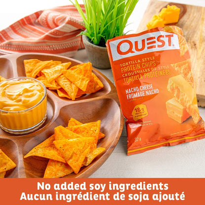 Quest Nacho Cheese Tortilla Style Protein Chips - 8 Pack, 18g Protein, Baked, Gluten Free, 1g Sugar