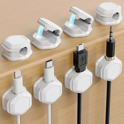 TINGHUI 8 Pack Cord Holder - Cord Organizer - Magnetic Cable Clips - Cord Organizer for Desk, Nightstand, Phone Charger, Computer, Home, Office, Car (White)
