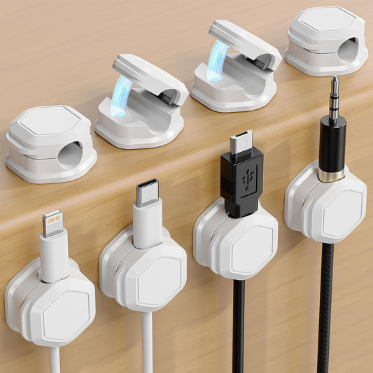 TINGHUI 8 Pack Cord Holder - Cord Organizer - Magnetic Cable Clips - Cord Organizer for Desk, Nightstand, Phone Charger, Computer, Home, Office, Car (White)