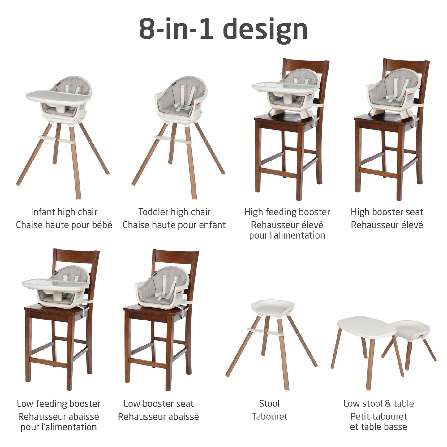 Maxi-Cosi Moa 8-in-1 High Chair, removable kitchen booster, converts to stool, table and chair, easy to clean, Horizon Sand Maxi-Cosi