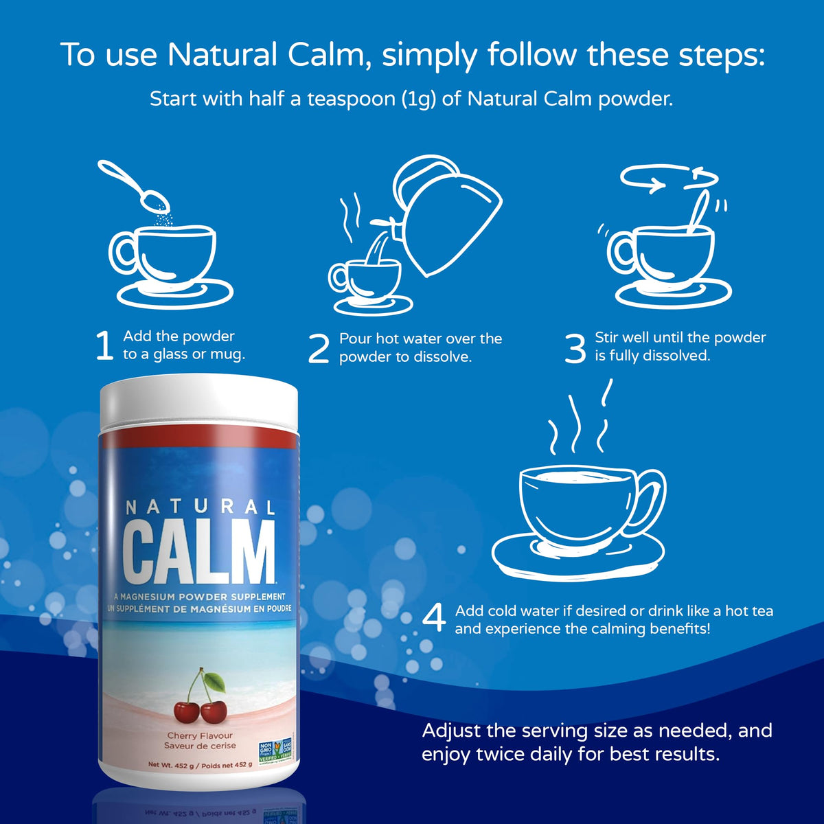 Natural Calm Magnesium Citrate Powder (Cherry Flavour) - Quick Absorbing - Magnesium Drink, 452g
