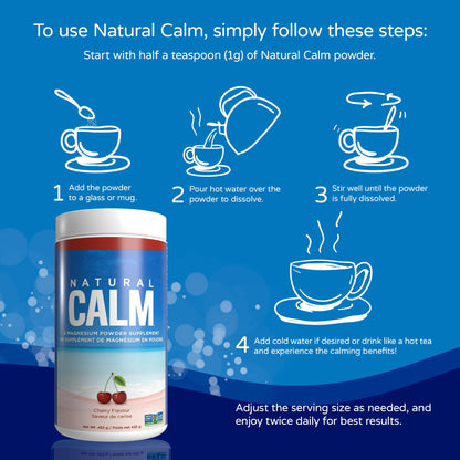 Natural Calm Magnesium Citrate Powder (Cherry Flavour) - Quick Absorbing - Magnesium Drink, 452g
