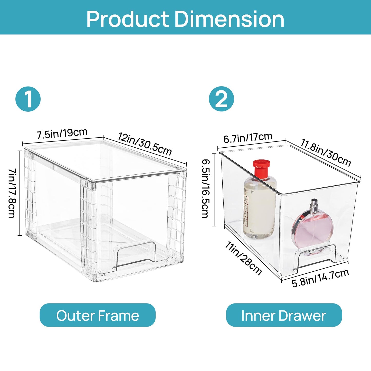 Vtopmart 4 Pack Large Stackable Storage Drawers,Clear Acrylic Drawer Organizers with Handles, Easily Assemble for Bathroom,Kitchen Undersink,Cabinet,Closet,Makeup,Pantry Organization and Storage - Available at All In One Marketplace Canada