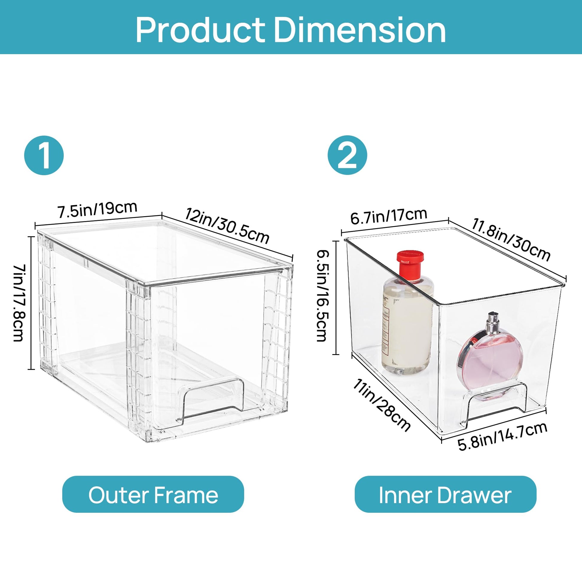 Vtopmart 4 Pack Large Stackable Storage Drawers,Clear Acrylic Drawer Organizers with Handles, Easily Assemble for Bathroom,Kitchen Undersink,Cabinet,Closet,Makeup,Pantry Organization and Storage - Available at All In One Marketplace Canada
