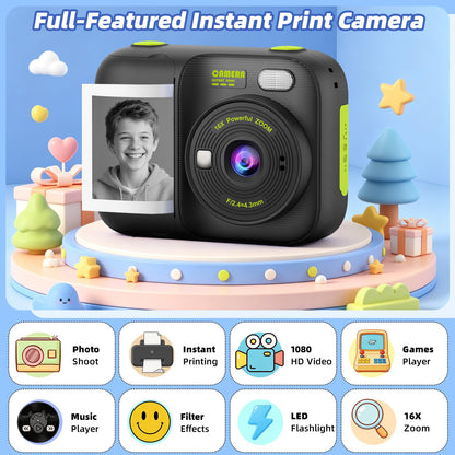 Kids Instant Print Camera with 5 Rolls Print Paper, 1080P HD Camera, Rechargeable Portable Toddler Selfie Camera, Christmas Birthday Gifts Toys for Boys Girls Age 3-12 🍁 All In One Marketplace Canada