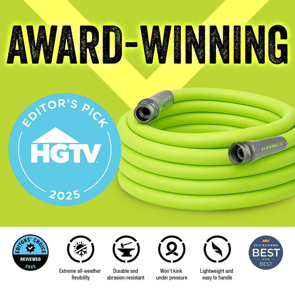 Flexzilla Garden Lead-In Hose, 5/8" X 10', Heavy Duty, Lightweight, Drinking Water Safe-HFZG510YW