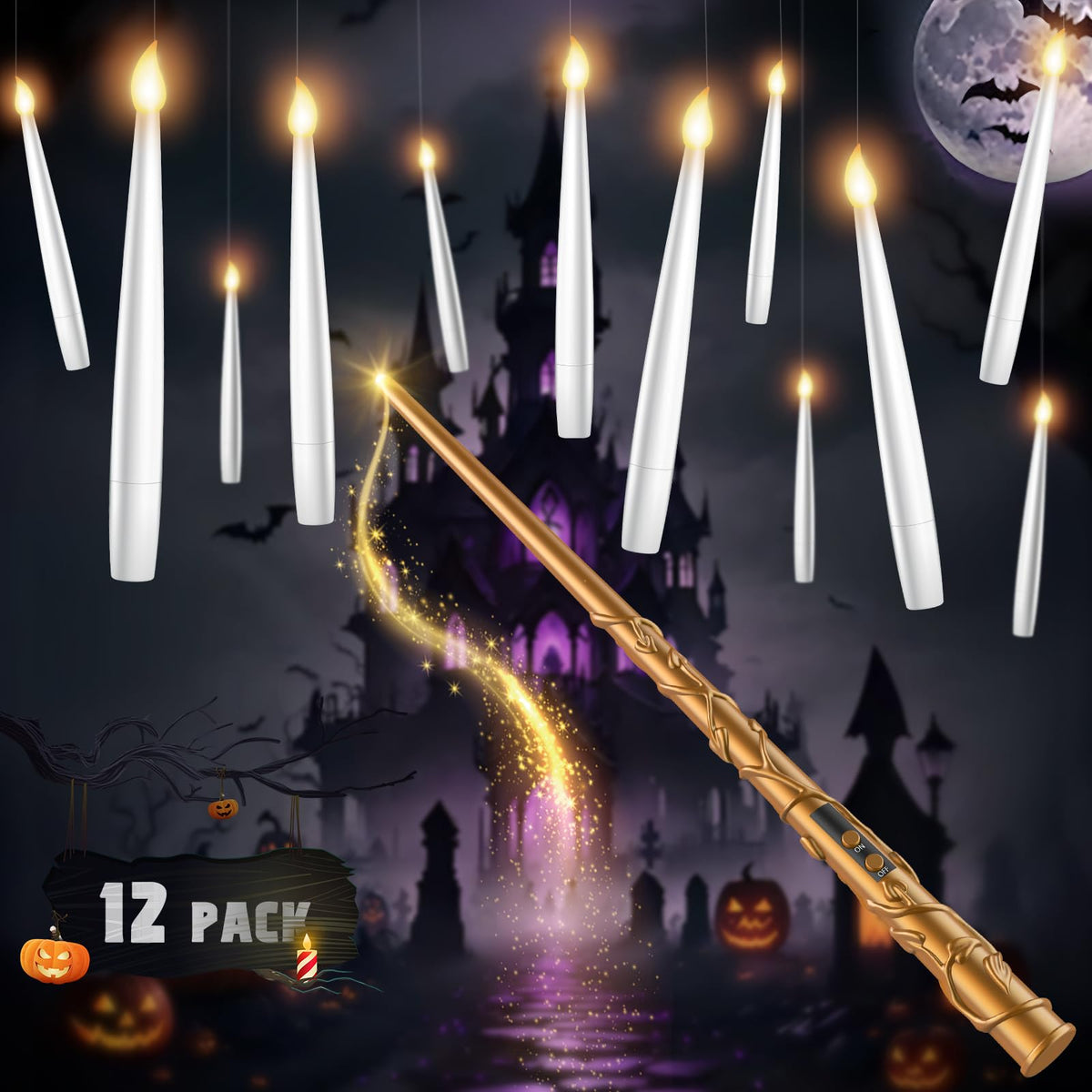 TLPUHU Floating Candles with Wand, 12 Pcs White Flameless LED Taper Candles 🍁 All In One Marketplace Canada
