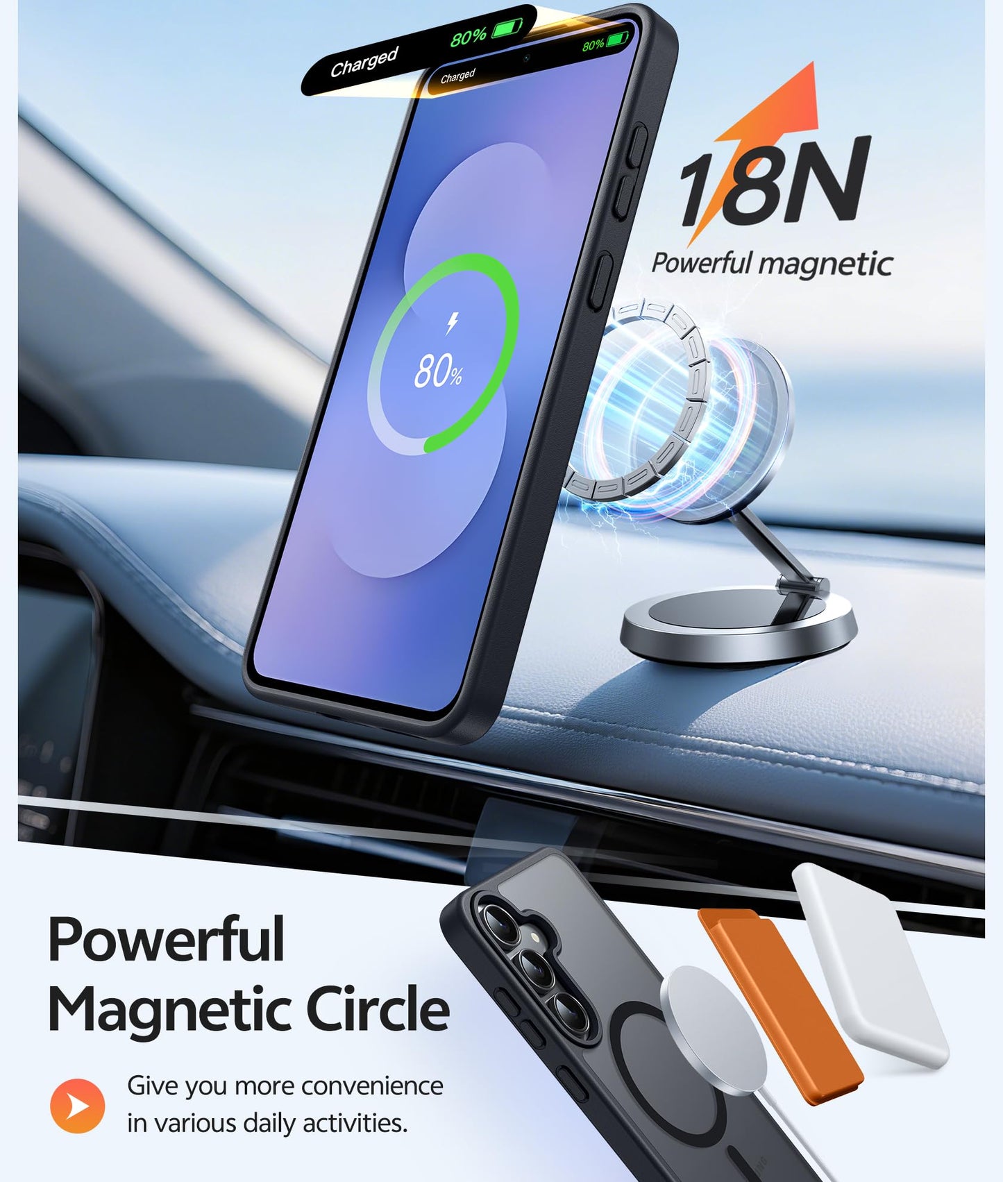 FNTCASE for Samsung-Galaxy S25 FE Case: Magnetic Translucent Matte Military Grade Drop Proof Protection Cell Phone Cover - Slim Rugged Durable Shockproof Protective Cases (Black 6.7 inch)