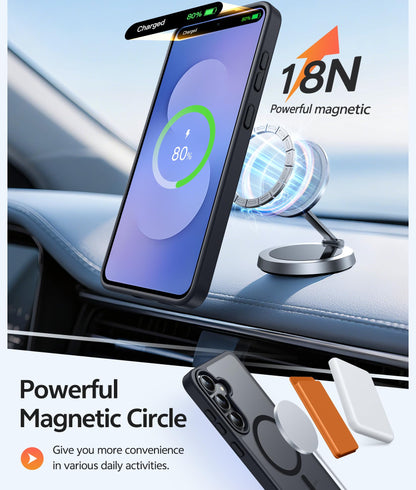 FNTCASE for Samsung-Galaxy S25 FE Case: Magnetic Translucent Matte Military Grade Drop Proof Protection Cell Phone Cover - Slim Rugged Durable Shockproof Protective Cases (Black 6.7 inch)
