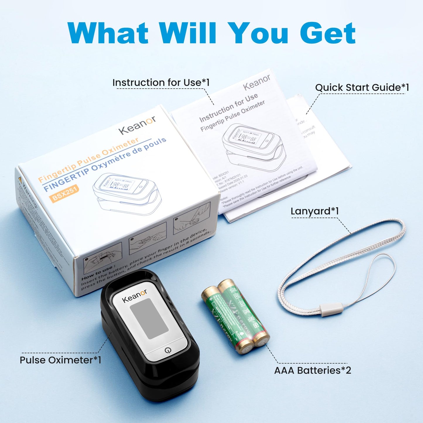 Pulse Oximeter, Oxygen Meter Finger Monitor with Alarm & PI, Finger Pulse Oximeter for SpO2 Blood Oxygen Saturation & Heart Rate, Portable O2 Monitor for Adults & Kids, Batteries & Lanyard Included