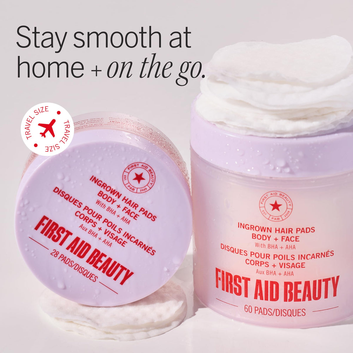 First Aid Beauty Ingrown Hair Pads, BHA + AHA Exfoliating Pads for Face and Body, Prevents Razor Bumps and Ingrown Hairs, Safe for Underarms, Bikini Area, Legs and Face, Sensitive Skin Safe, 28 ct