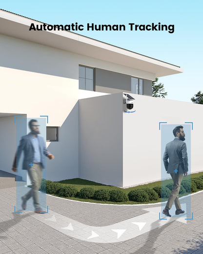 AOSU Solar Camera Security Outdoor - 100% Wire-Free Security Cameras Wireless Outdoor for Home Surveillance with Fixed Solar Panel, 360° View, Human Auto Tracking, 2K Color Night Vision,1 Pack