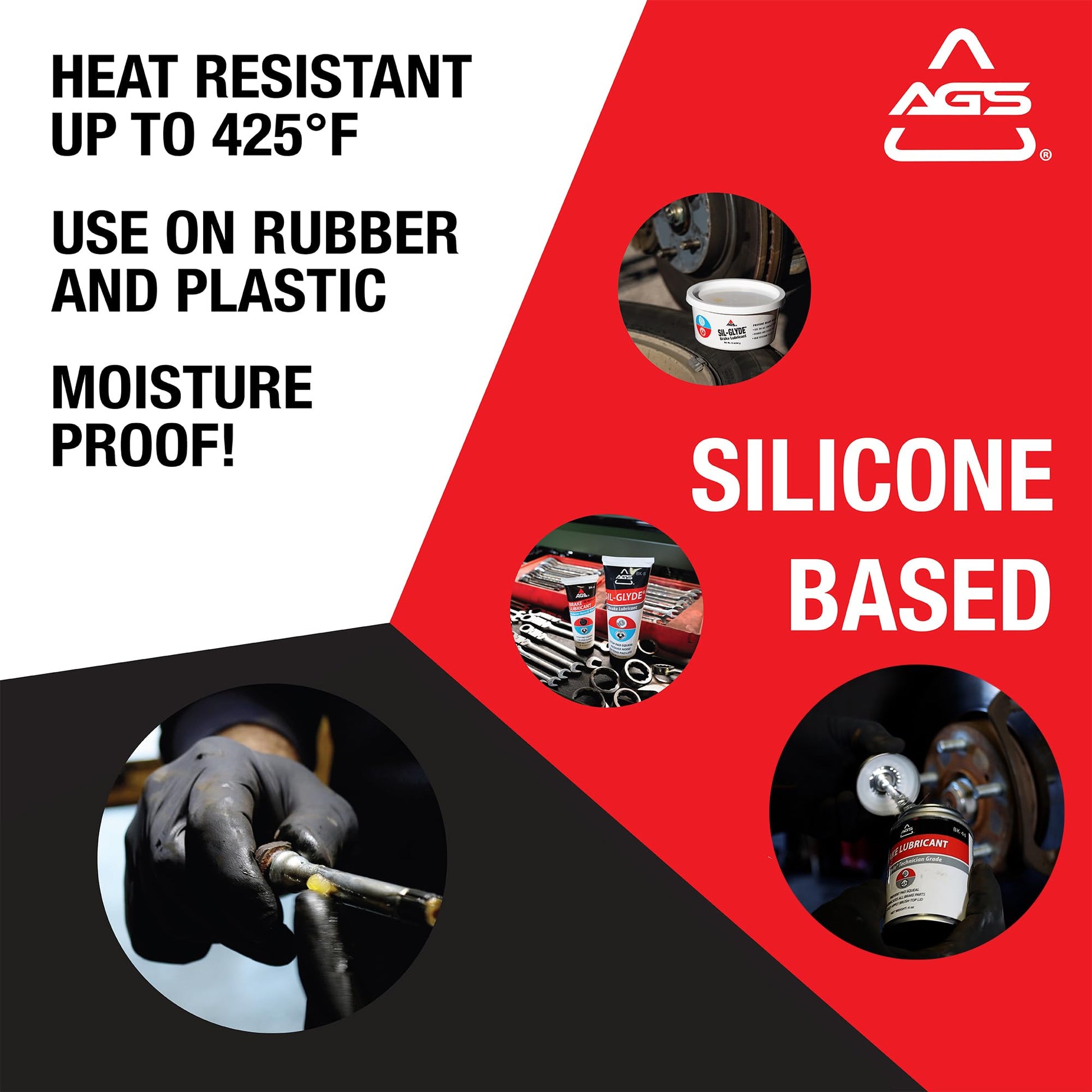 AGS SIL-Glyde 4 oz Tube Silicone Based Brake Assembly Lubricant for Eliminating Disc Brake Squeal - Moisture Proof, Heat Resistant, Rust and Corrosion Protector AGS