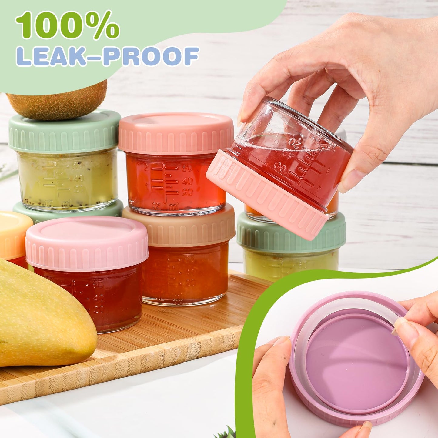 8 Pack Glass Baby Food Storage Containers, 4 oz Leakproof Baby Food Jars with Lids, Small Glass Food Containers for Infant Baby Food, Freezer & Microwave Safe, BPA Free