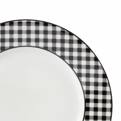 Service d'assiettes de table en porcelaine Lenox Gingham noir pour Halloween, ensemble pour 4 personnes