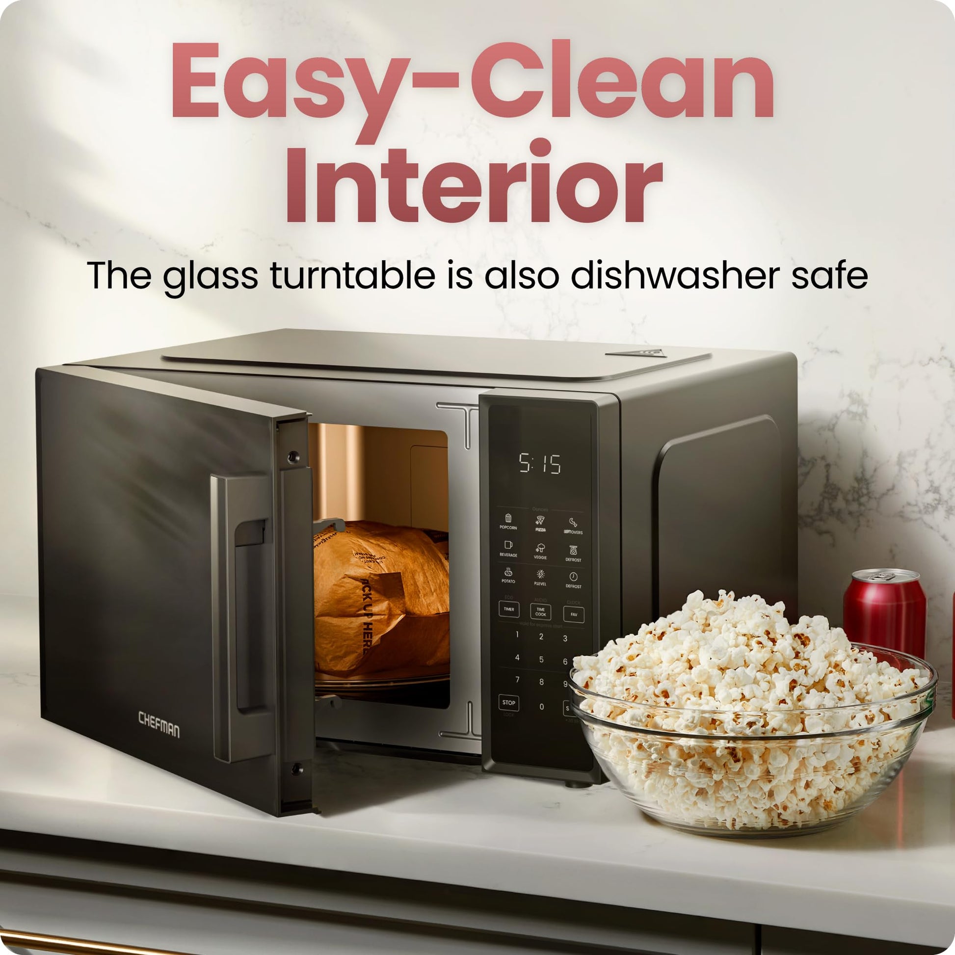 Chefman Countertop Microwave Oven 0.9 Cu. Ft., 900 Watts with 10 Power Levels, 6 Cooking Presets with One-Touch Express Cook, Eco Mode, Child Safety Lock, & Mute Button - Black - Available at All In One Marketplace Canada