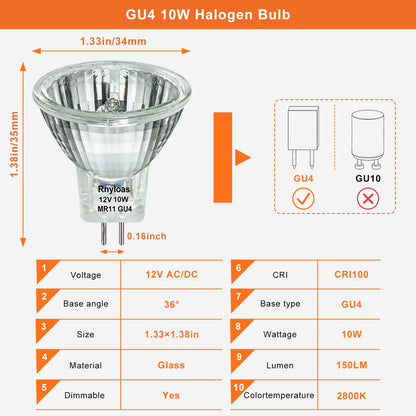 Rnyloas MR11 Halogen Bulb GU4 Base 12V 10W 2800K Warm White for Track Light 🍁 All In One Marketplace Canada