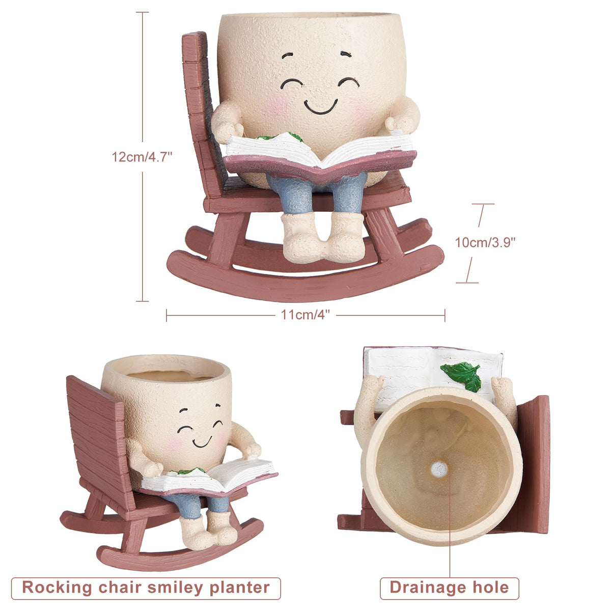 Rocking Chair Smiley Face Planter with Drainage Hole(1pcs TYPE7) 🍁 All In One Marketplace Canada