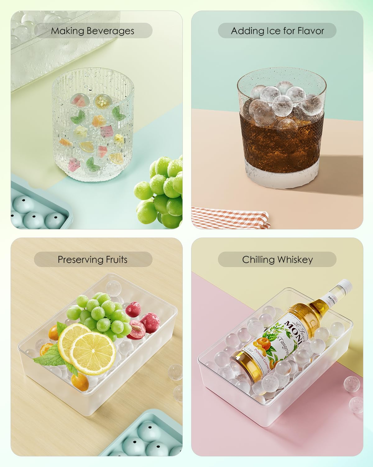 Round Ice Cube Trays with Lid and Bin - 3 Stackable Trays Small Circle Ice Maker Molds for Freezer, 99pcs Round Ice Balls for Chilling Whiskey, Cocktails, Coffee - Easy-Release Sphere Ice Tray - Available at All In One Marketplace Canada
