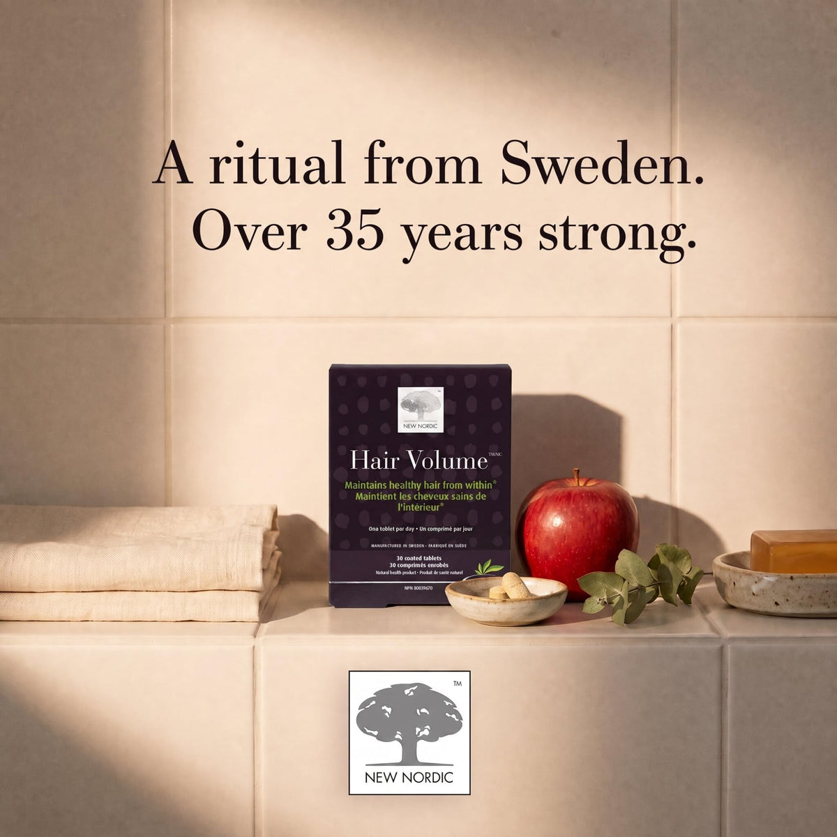New Nordic Hair Volume Tablets, Plant-Based Formula, Biotin, 30 Day Supply