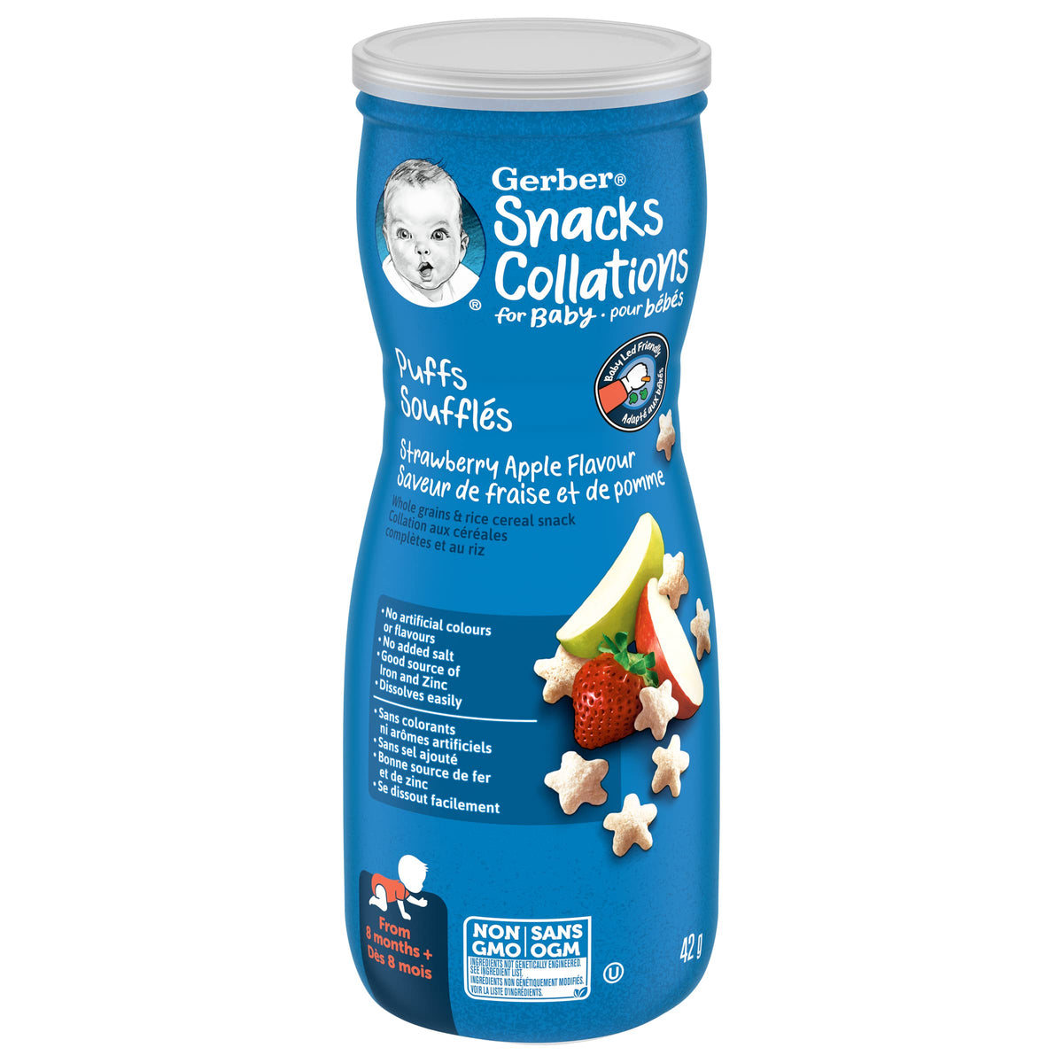 GERBER Puffs, Strawberry & Apple Flavour, Baby Snack, 6 Pack, 252 g