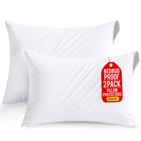 Utopia Bedding Waterproof Pillow Protectors Zippered King Size (2 Pack, White), Zippered Pillowcases, Bed Bug Proof Pillow Encasement Covers 20 x 38 Inches