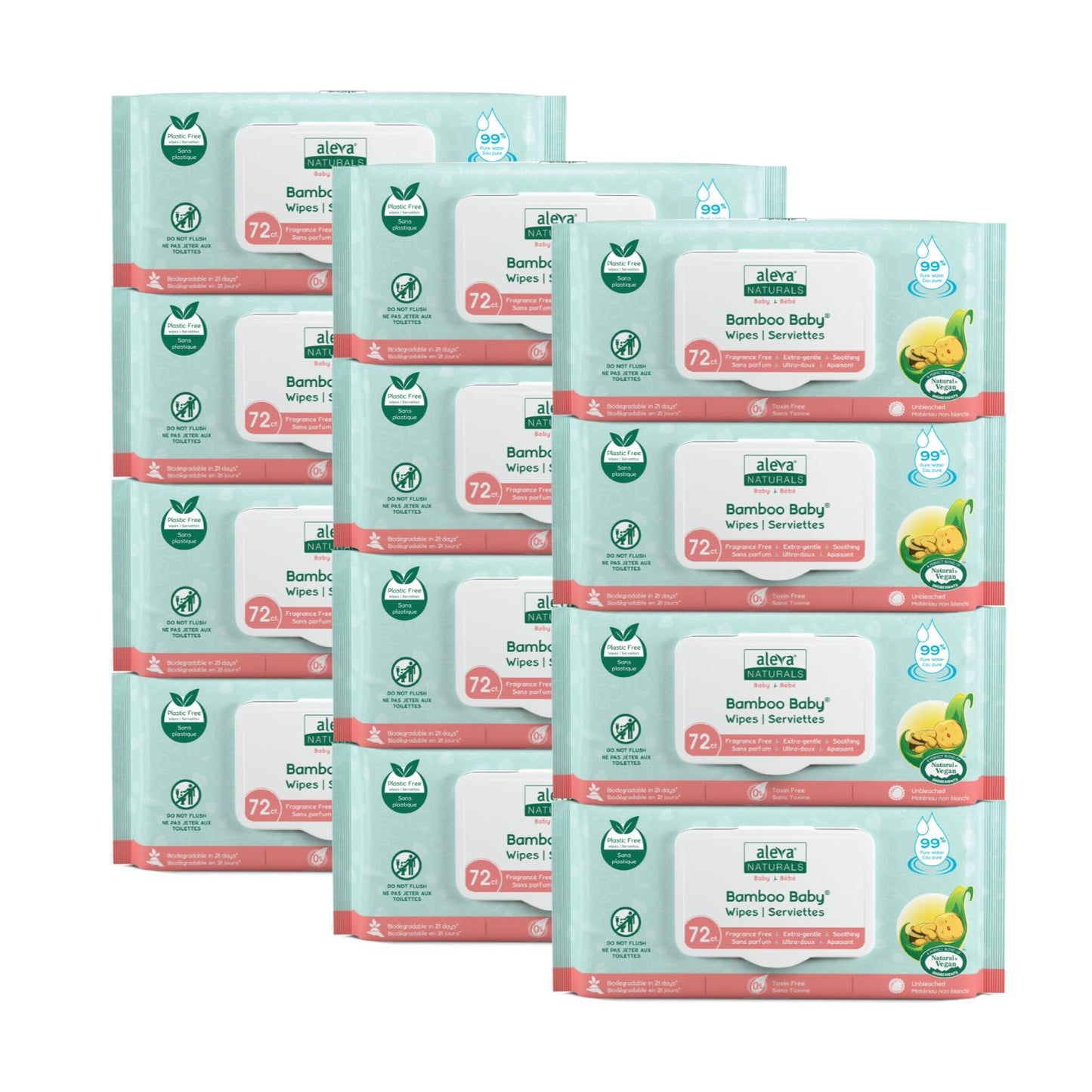 Aleva Naturals Hypoallergenic Bamboo Baby Wipes for babies with Sensitive Skin, Super Soft, Biodegradable, Extra Strong, Natural and Organic Formula, Vegan - New Eco-Friendly, Sustainable Packaging- Mega Pack- 72 Count X 12 = 864 Wipes Total Aleva Naturals