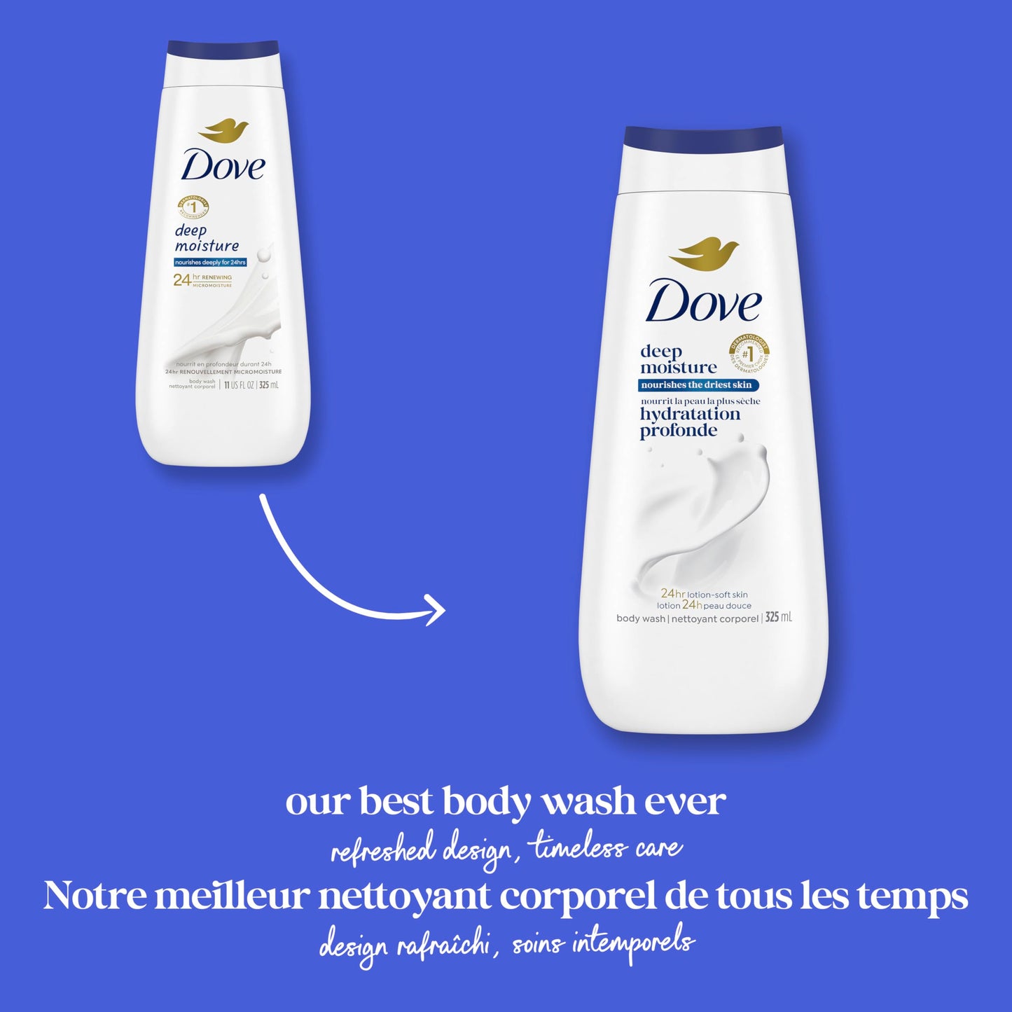 Dove Body Wash Deep Moisture, for 24hr Lotion-Soft Skin Moisturizing Skin Cleanser with No Sulfates No Parabens, 325mL (Pack of 4)