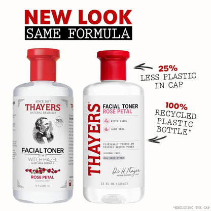 Thayers Witch Hazel Face Toner, With Rose Petal, Aloe Vera, Glycerin, No Alcohol, Glass Skin, Reduces Pores, Smoothes Texture, 8 Hour Hydration, Suitable For All Types From Dry To Oily, Vegan, 355ml