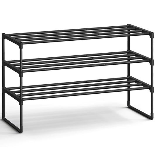 SONGMICS Shoe Rack, 3-Tier Shoe Organizer, Sturdy Storage Shelf, Upright or Upside Down, for 16-20 Pairs, Stackable, for Entryway, 30 x 92 x 55 cm, Black ULSA303B02