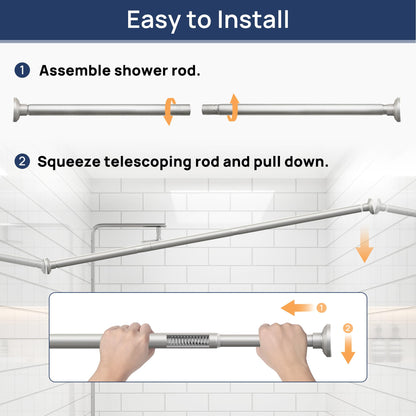 Shower Curtain Rod 30 to 76 Inches, 1 Inch Adjustable Spring Tension Stainless Steel Shower Rod No Drill for Bathroom, Closet, Window, Room Divider, Never Rust, Non Slip, Nickel