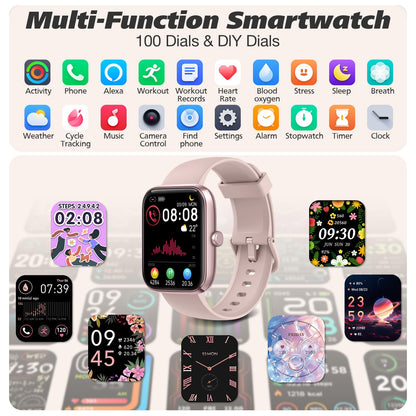 Smart Watch for Men Women with Bluetooth Call, Alexa Built-in, Heart Rate & Sleep Monitor, 1.83" DIY Dial Fitness Watch with 100+ Sport Modes, IP68 Waterproof, Compatible with Android iOS