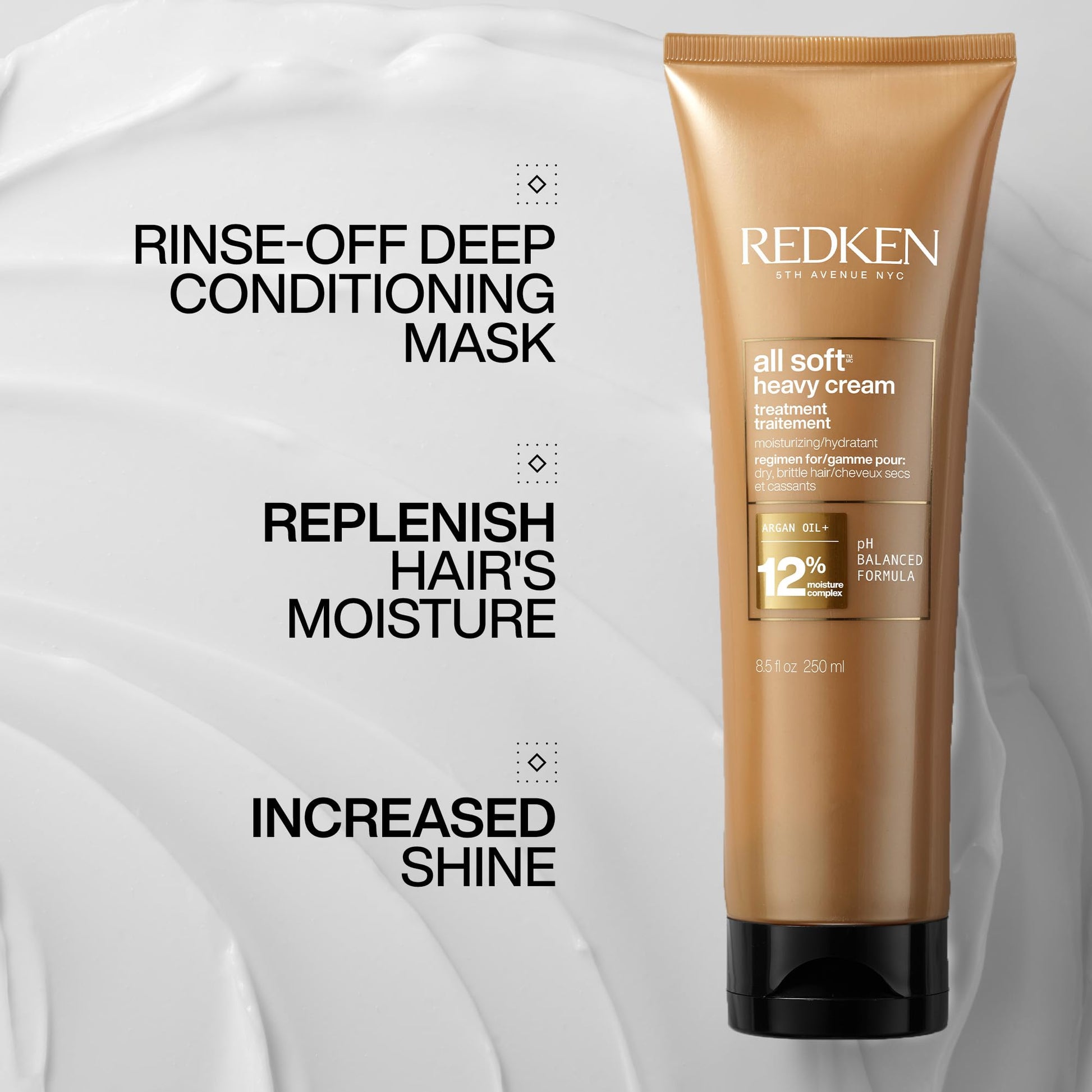 Redken All Soft Heavy Cream Deep Conditioning Hair Mask For Dry, Brittle Hair, Moisturizing Treatment With Argan Oil For Intense Softness, Shine And Smoothness, 250ml - Available at All In One Marketplace Canada