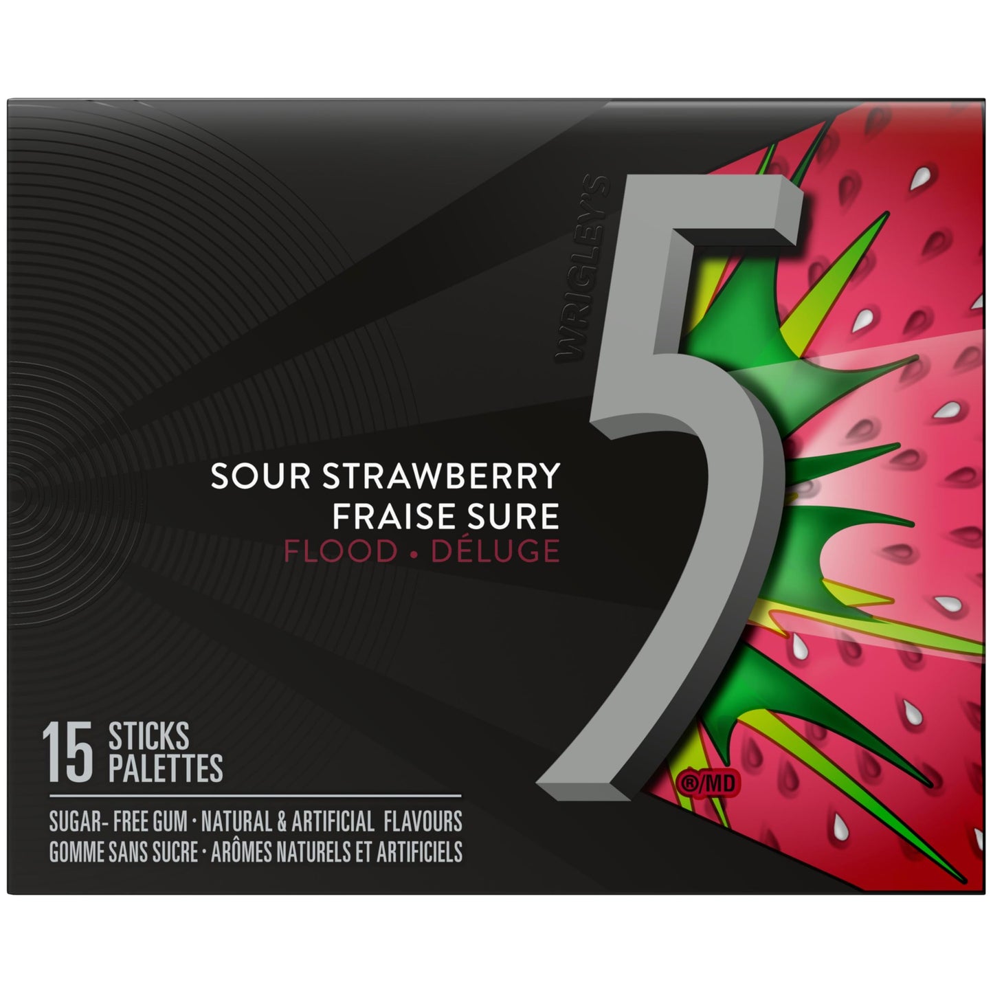 5 Gum Strawberry-Flood Flavoured Sugar Free Chewing Gum, 15 Sticks, 10 Packs - Available at All In One Marketplace Canada