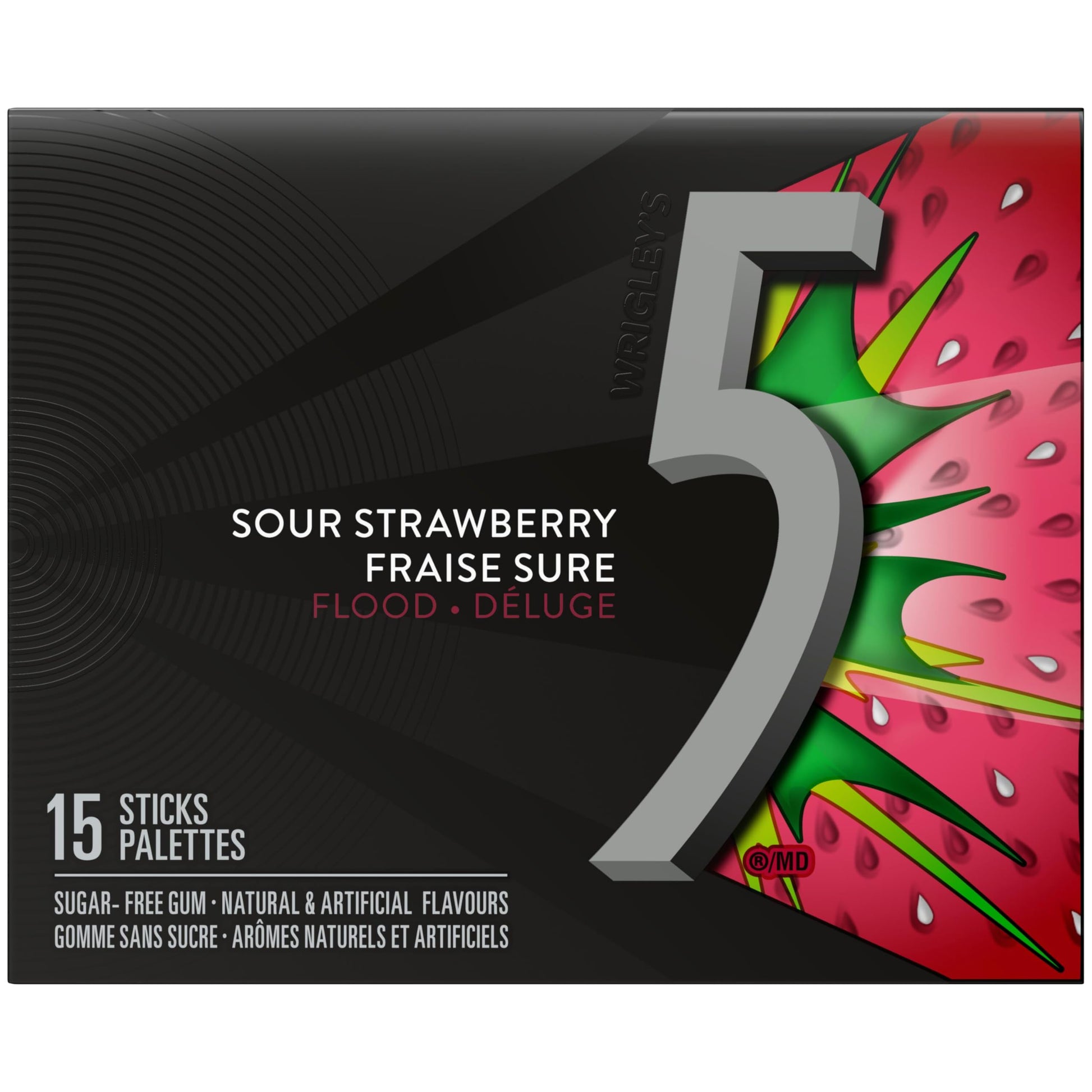 5 Gum Strawberry-Flood Flavoured Sugar Free Chewing Gum, 15 Sticks, 10 Packs - Available at All In One Marketplace Canada