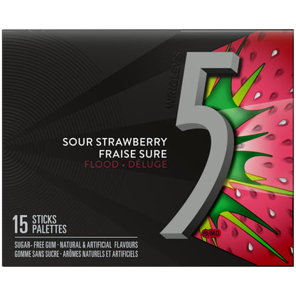 5 Gum Strawberry-Flood Flavoured Sugar Free Chewing Gum, 15 Sticks, 10 Packs - Available at All In One Marketplace Canada