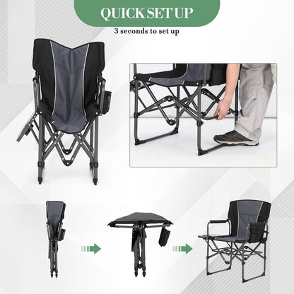 2 Pcs Oversized Heavy Duty Folding Camping Director Chair for Adults – Portable Outdoor Lawn Chair with Side Table, Side Pocket & Cup Holder – Ideal for Camping, Beach, Fishing, Garden, Deck, RV IDEALHOUSE
