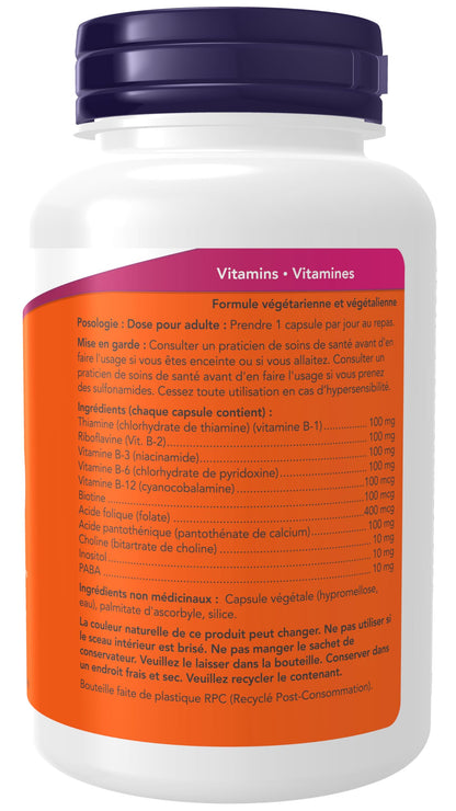 NOW Supplements, Vitamin B-100, Energy Production, Nervous System Health, 100 Veg Capsules