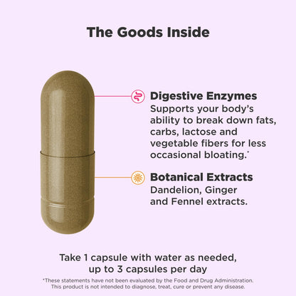 OLLY Beat The Bloat Capsules, Belly Bloat Relief for Gas and Water Retention, Digestive Enzymes, Vegetarian, Supplement for Women - 25 Count - Available at All In One Marketplace Canada