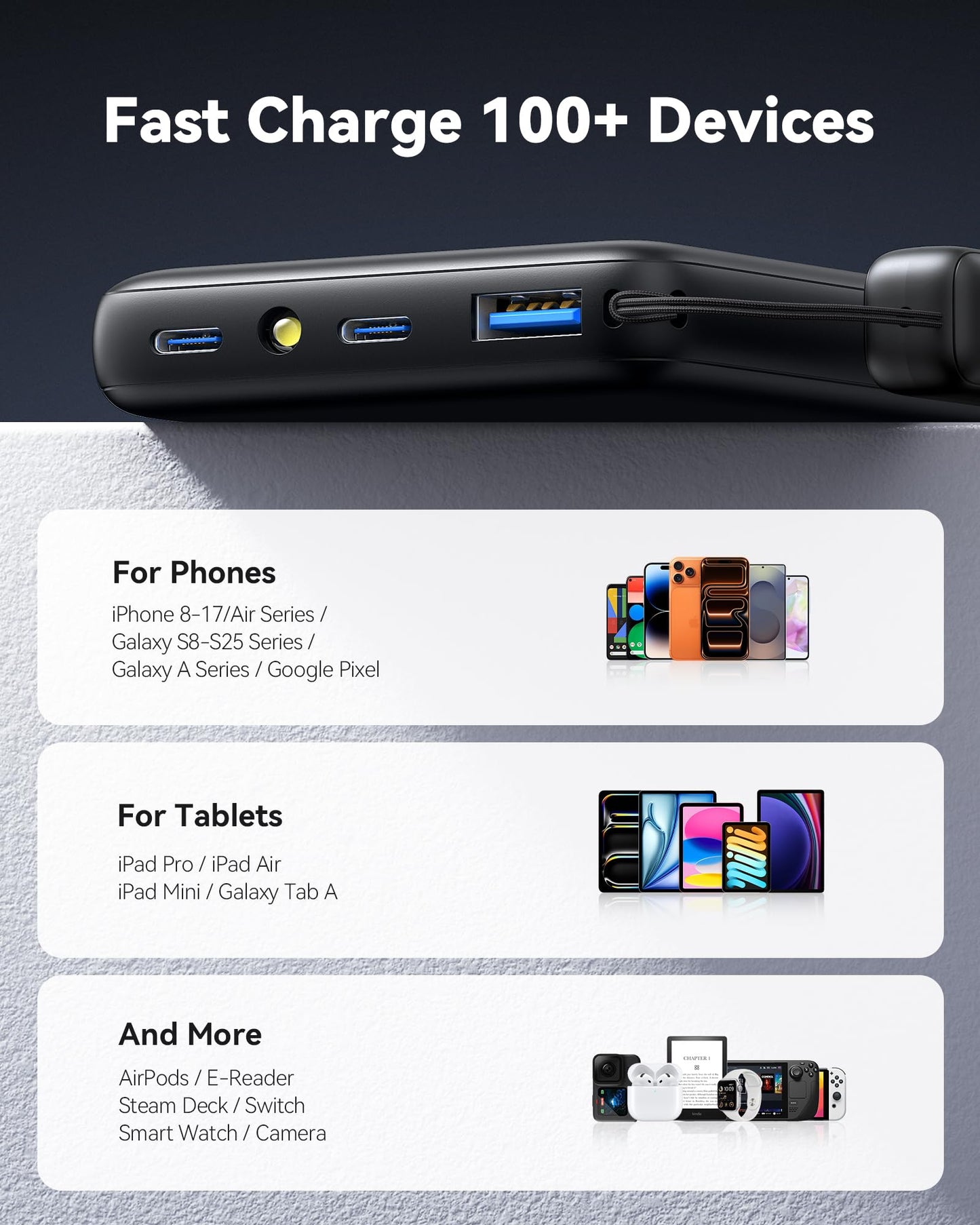 INIU Power Bank, 40% Smaller 10000mAh Portable Charger, 45W Ultra Fast Charging Powerbank with Detachable USB C Cable, Flight-Safe Travel External Battery Pack for iPhone 17 16 Samsung Google iPad etc - Available at All In One Marketplace Canada