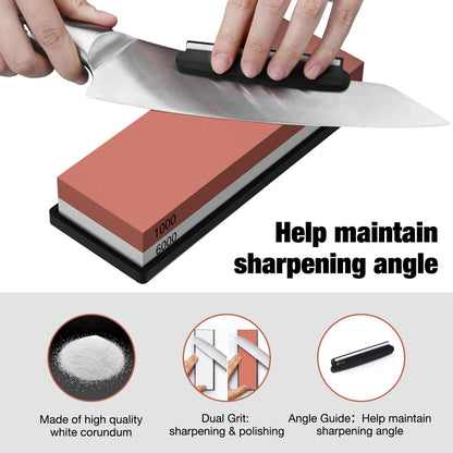 DDF iohEF Sharpening Stone, Whetstone grit 1000/6000, Professional 2-in-1 Double-Sided Knife Sharpener with Non-Slip Silicone Base and Angle Guide (red) - Available at All In One Marketplace Canada