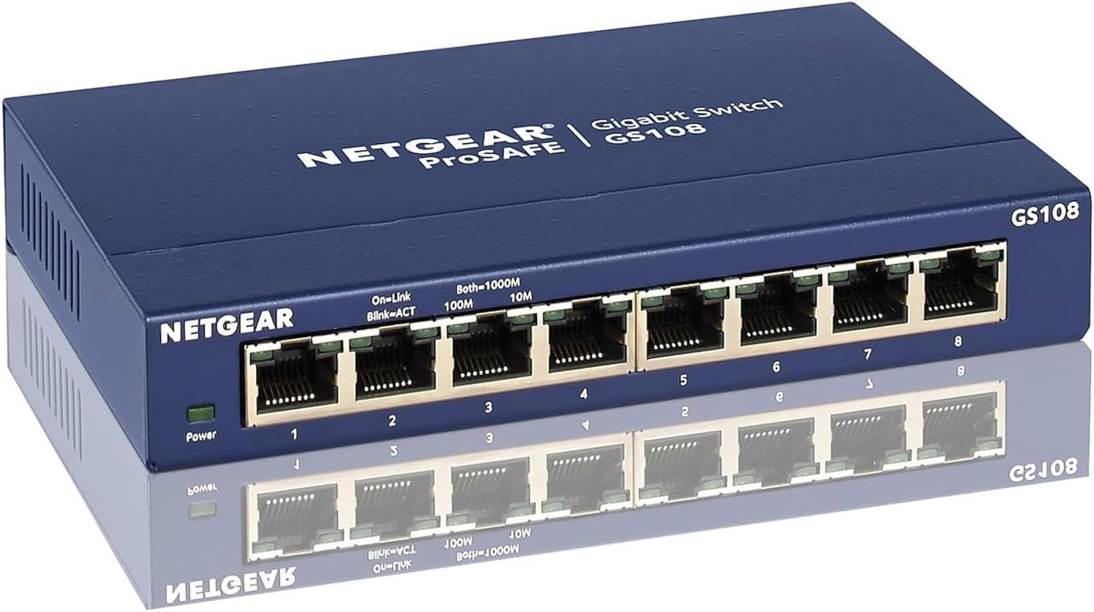 NETGEAR 8-Port Gigabit Ethernet Unmanaged Switch (GS108) - Desktop, and ProSAFE Lifetime Protection