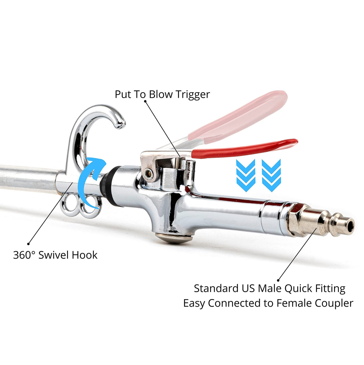 NEIKO 31122A High Flow Air Blow Gun, 17-26 Inch Extensible Air Nozzle Blow Gun, Pneumatic Air Compressor Accessories, Blow Gun Air Tool, Operating Pressure 80-120 PSI, 360 Degree Swivel Hook